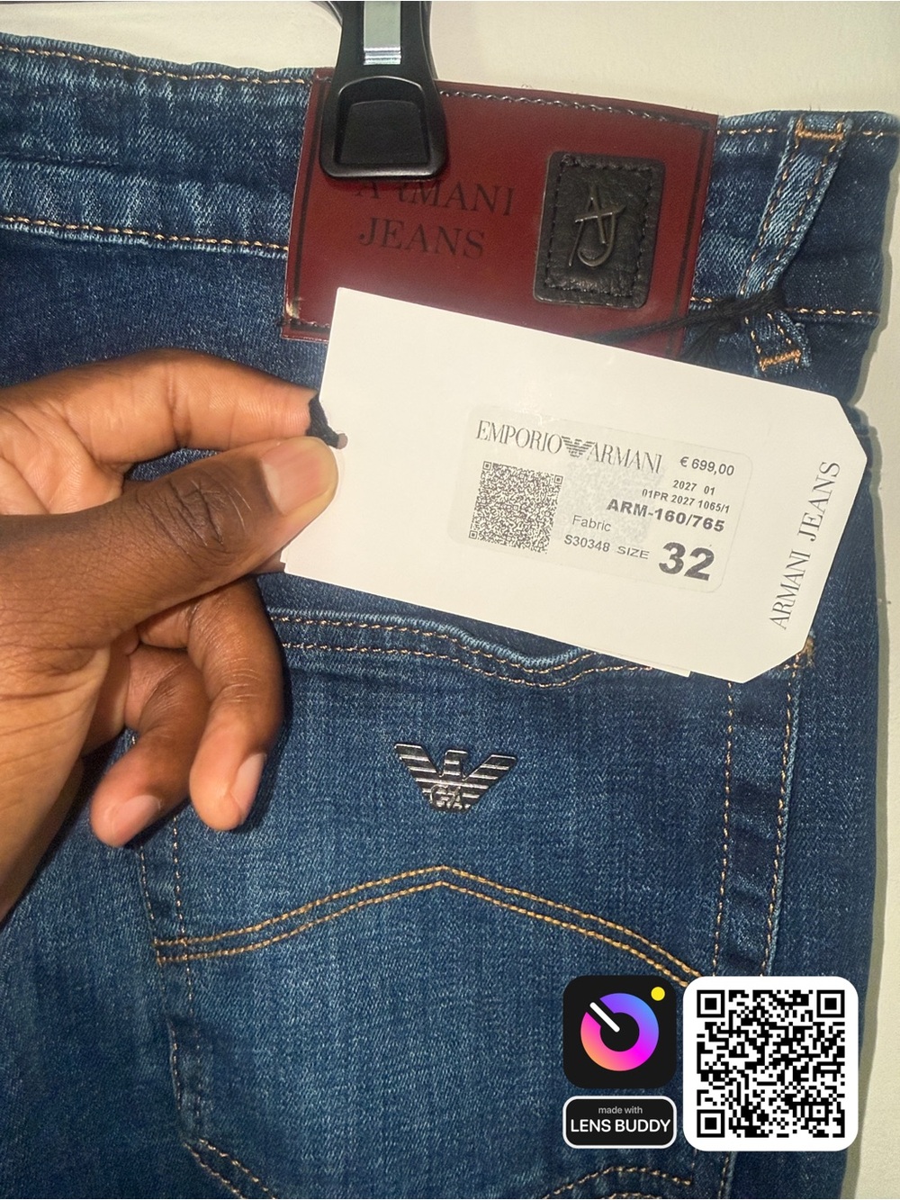 Armani Jeans Men’s Dark Blue Slim Denim with Logo Patch